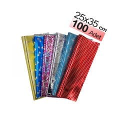 Hediye Paketi 25x35 cm 100'Lü Metalize Poşeti Yapışkanlı