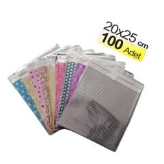 Hediye Paketi 20x25 cm 100'Lü Metalize Poşeti Yapışkanlı Torbası