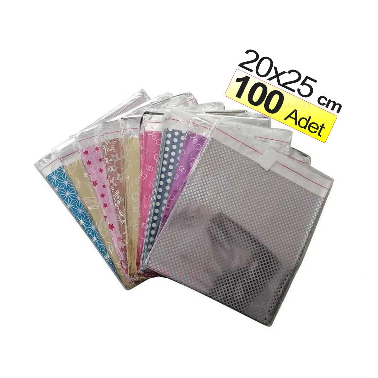 Hediye Paketi 20x25 cm 100'Lü Metalize Poşeti Yapışkanlı Torbası