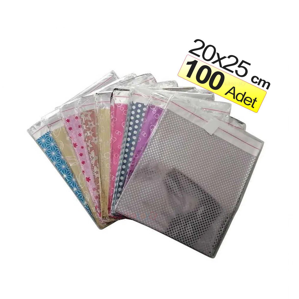 Hediye Paketi 20x25 cm 100'Lü Metalize Poşeti Yapışkanlı Torbası