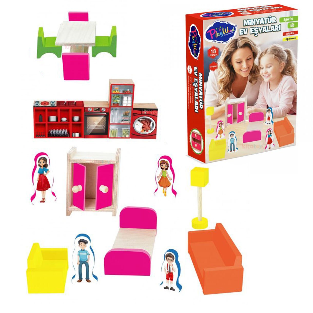 Mini Ev Eşyaları Oyuncaklar (Minyatür) Ahşap Mutfak, Yatak Odası, Salon Takımı