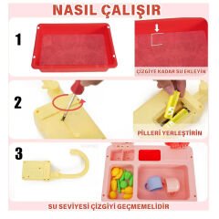 Mutfak Lavabosu Seti Pilli Sulu Çeşmeli Oyuncak 218-1 (Musluklu Bulaşık) Pembe