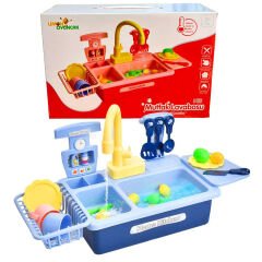 Mutfak Lavabosu Seti Pilli Sulu Çeşmeli Oyuncak 218-1 (Musluklu Bulaşık) Pembe