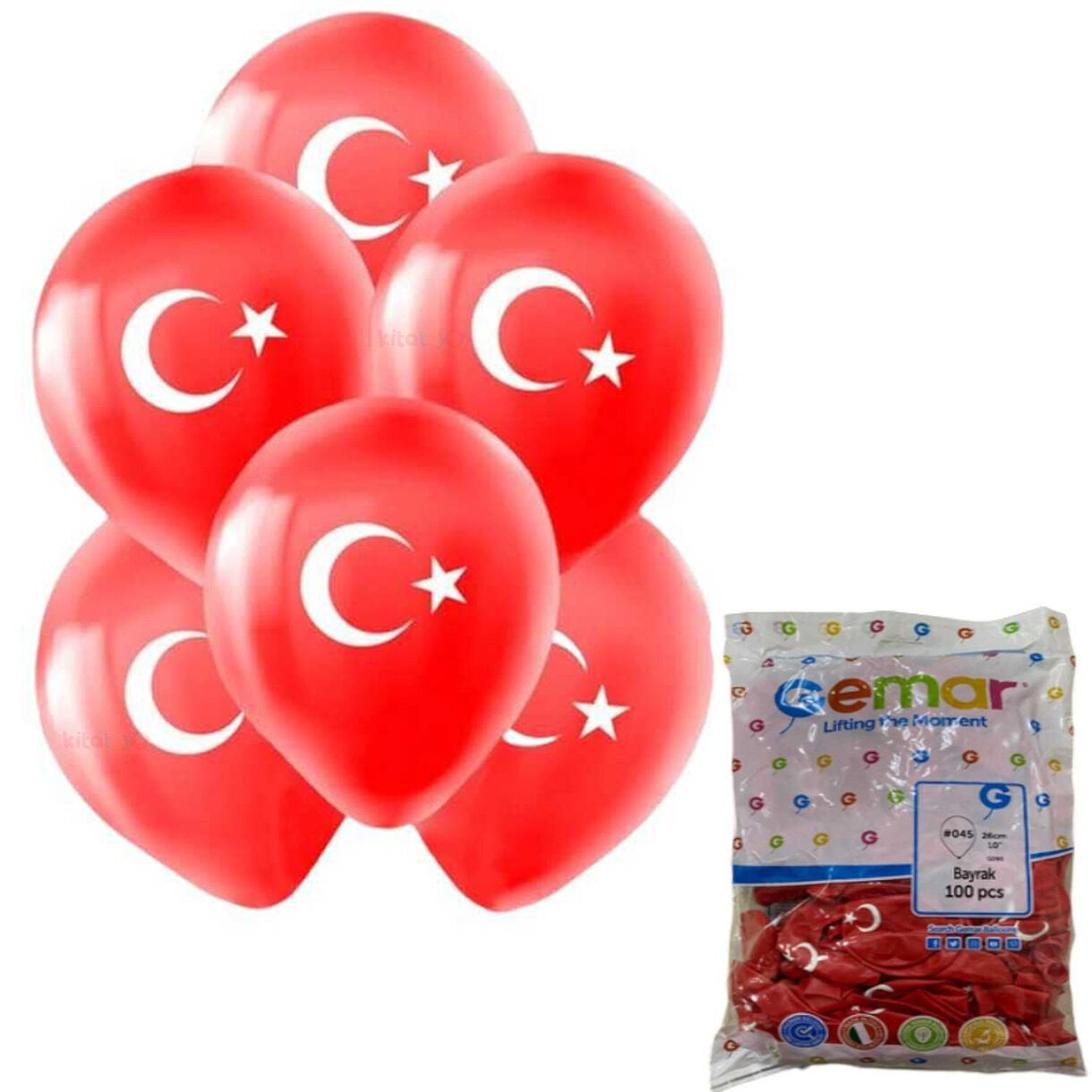 Türk Bayrağı Baskılı Balon 100'lü (Bayrak 10 İnç) Gemar
