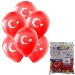 Türk Bayrağı Baskılı Balon 100'lü (Bayrak 10 İnç) Gemar