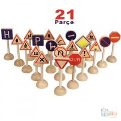 Ahşap Trafik İşaretleri 21 Parça Seti (Eğitim Materyali)