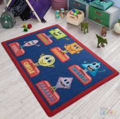 Shapes 200x290 Kırmızı Bukle Çocuk Eğitici Anaokulu Halısı