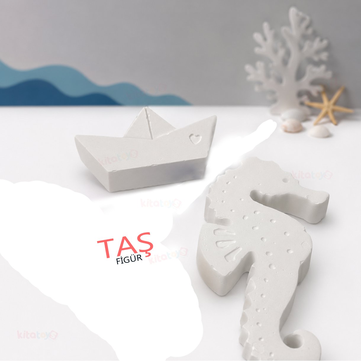 Taş Boyama Figürü DENİZATI ve Gemi (Taş Tozu Objesi)