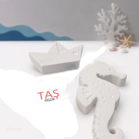 Taş Boyama Figürü DENİZATI ve Gemi (Taş Tozu Objesi)