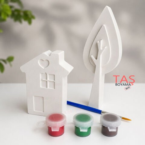 Taş Boyama Seti EV ve AĞAÇ (Taş Tozu Objeleri)