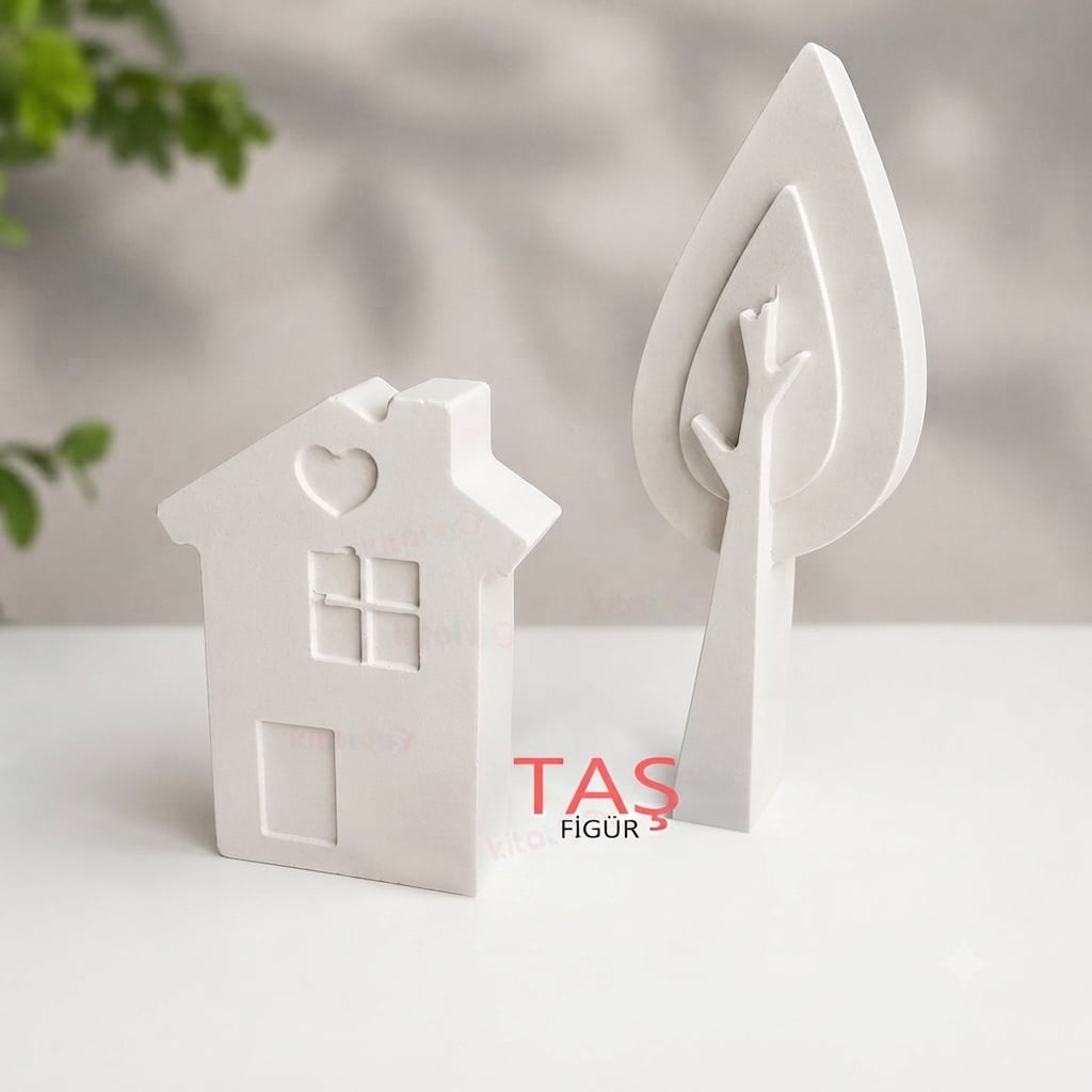 Taş Boyama Figürü EV ve AĞAÇ 7x6 cm (Kita Oyuncak Objesi)