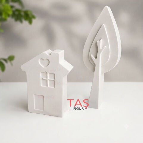 Taş Boyama Figürü EV ve AĞAÇ 7x6 cm (Kita Oyuncak Objesi)