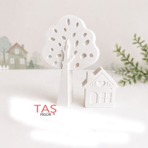 Taş Boyama Figürü AĞAÇ ve EV (Kitatoys Oyuncak Objesi)