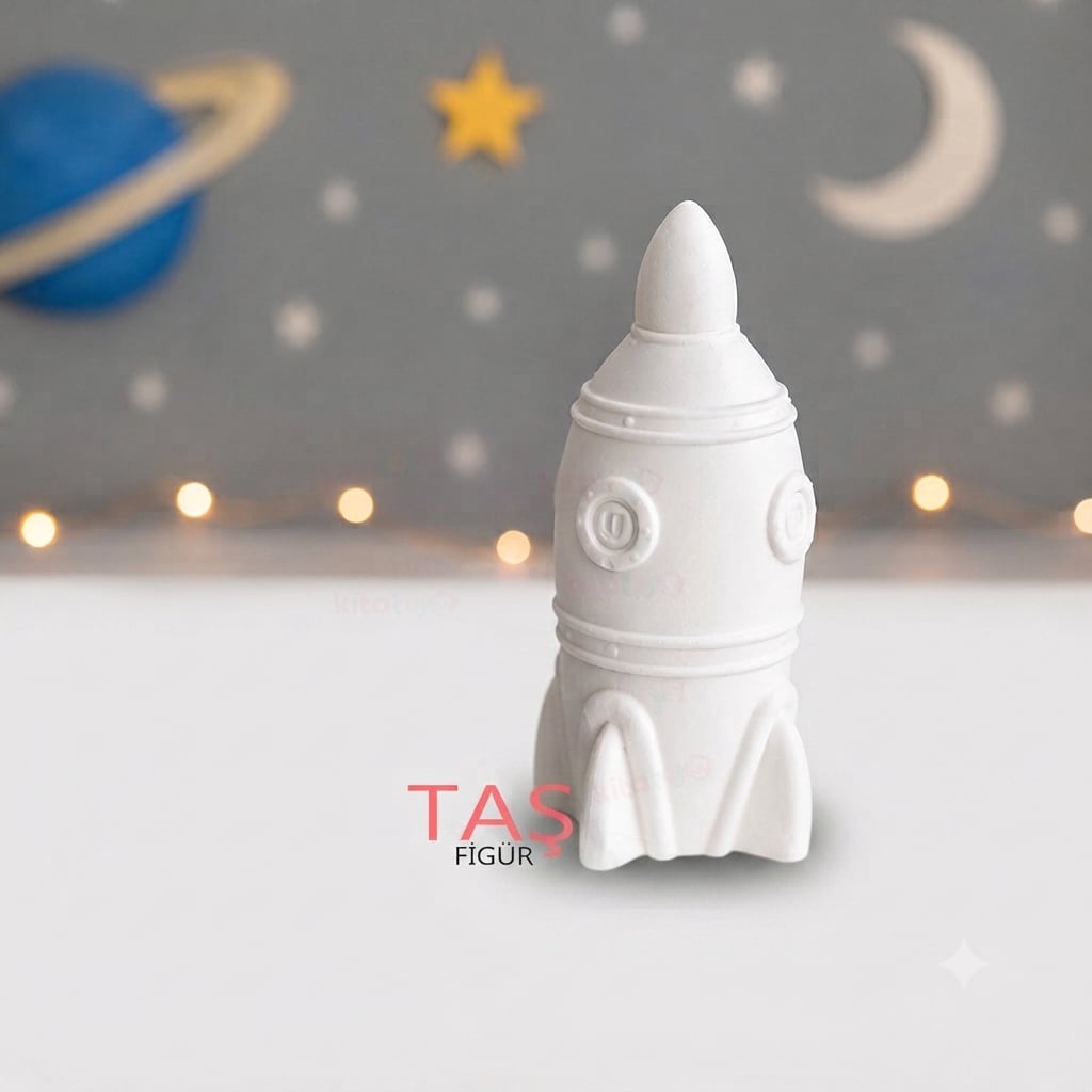 Taş Boyama Figürü Roket 3 Boyutlu 8x4 (3D Uzay Temalı Kitatoys Oyuncak Objesi)