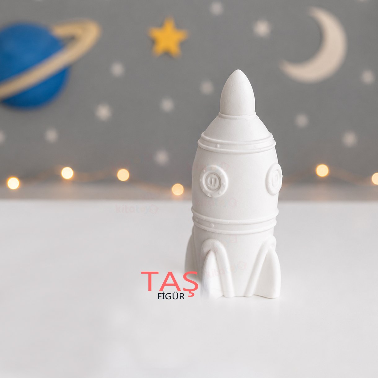 Taş Boyama Figürü Roket 3 Boyutlu (3D Uzay Temalı Kitatoys Oyuncak Objesi)