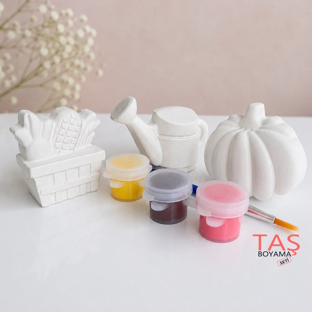 Taş Boyama Seti BALKABAĞI, Sepet, Sulama Kabı (Çiftçi Taş Tozu Objeleri)