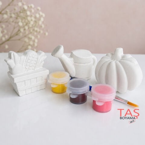Taş Boyama Seti BALKABAĞI, Sepet, Sulama Kabı (Çiftçi Taş Tozu Objeleri)