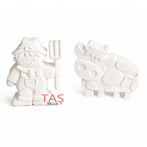 Taş Boyama Figürü ÇİFTÇİ ve İNEK 7x6 (Kitatoys Objesi)