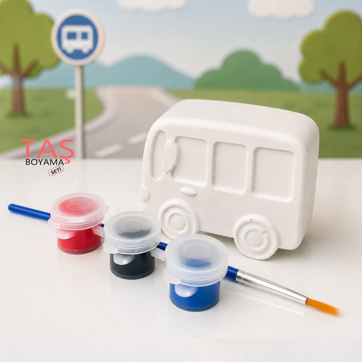 Taş Boyama Seti MİNİBÜS (Taş Tozu Otobüs Objeleri)