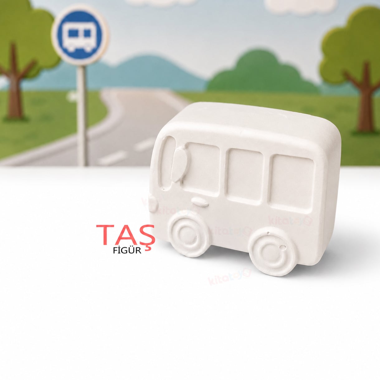 Taş Boyama Figürü MİNİBÜS 7x5 cm (Kitatoys Taş Alçı Objesi)