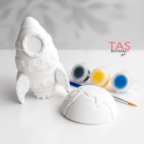 Taş Boyama Seti ROKET ve DÜNYA 7x5 cm (2D Uzay Temalı Taş Tozu Objeleri)