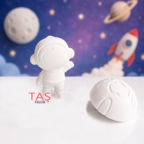 Taş Boyama Figürü ASTRONOT ve DÜNYA (2D Uzay Temalı Taş Alçı Objeleri)