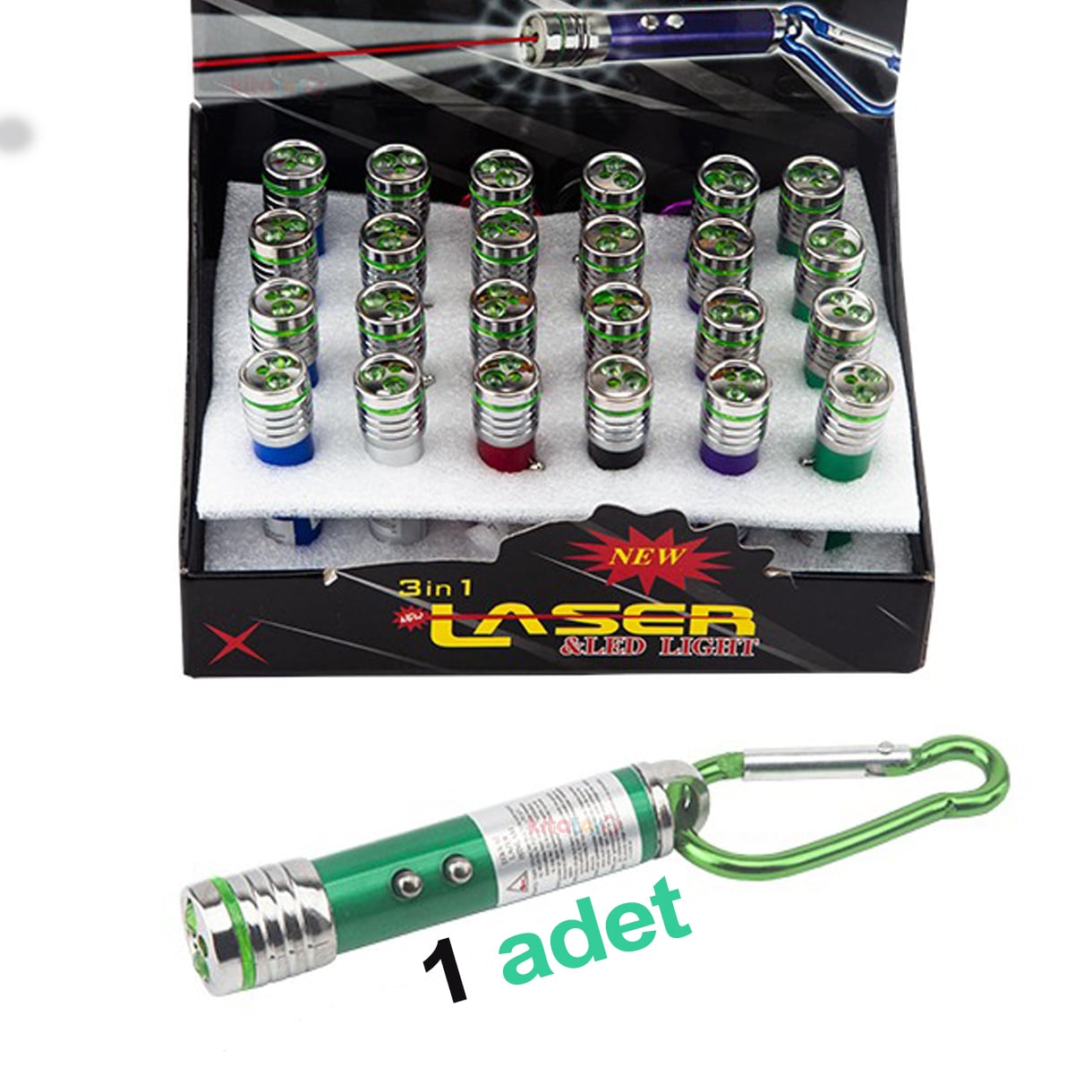 Lazerli El Feneri Anahtarlık 3 Fonksiyonlu Metal 2 Ledli (3 İN 1)