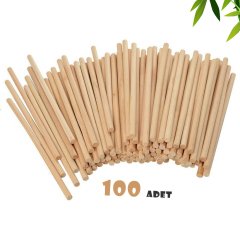 10 cm Ahşap Yuvarlak Çubuklar 100'Lü İNCE Etkinlik Çubuğu