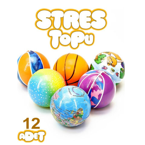 Stres Topu 12'Li Renkli Desenli (Toptan Öğrenci Karne Hediyesi) Soft