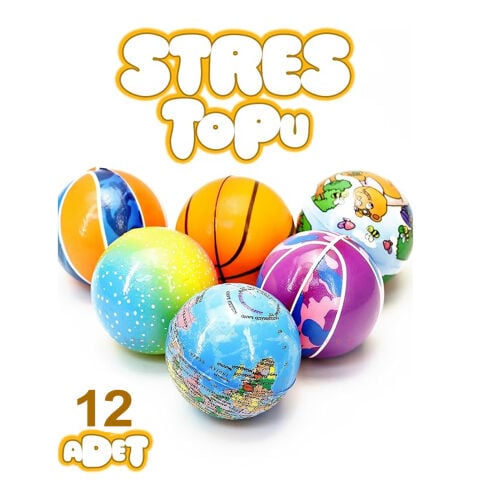 Stres Topu 12'Li Renkli Desenli (Toptan Öğrenci Karne Hediyesi) Soft