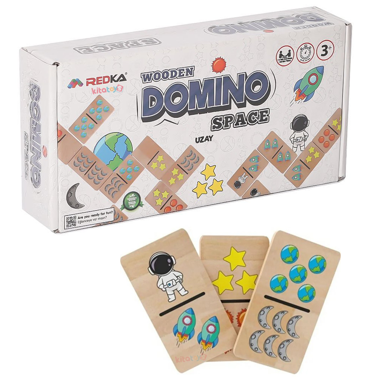 Ahşap DOMİNO 28 Parça UZAY (Space) Eşleştirme Oyunu 5651 Redka