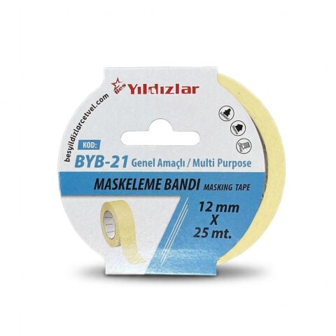 Maskeleme Bandı 12x25 Metre Kağıt Bant YILDIZLAR Bant BYB-21