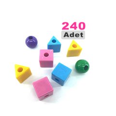 Geometrik Boncuk (14 mm) 240 Adet Orta Boy Şekiller İpe Dizme