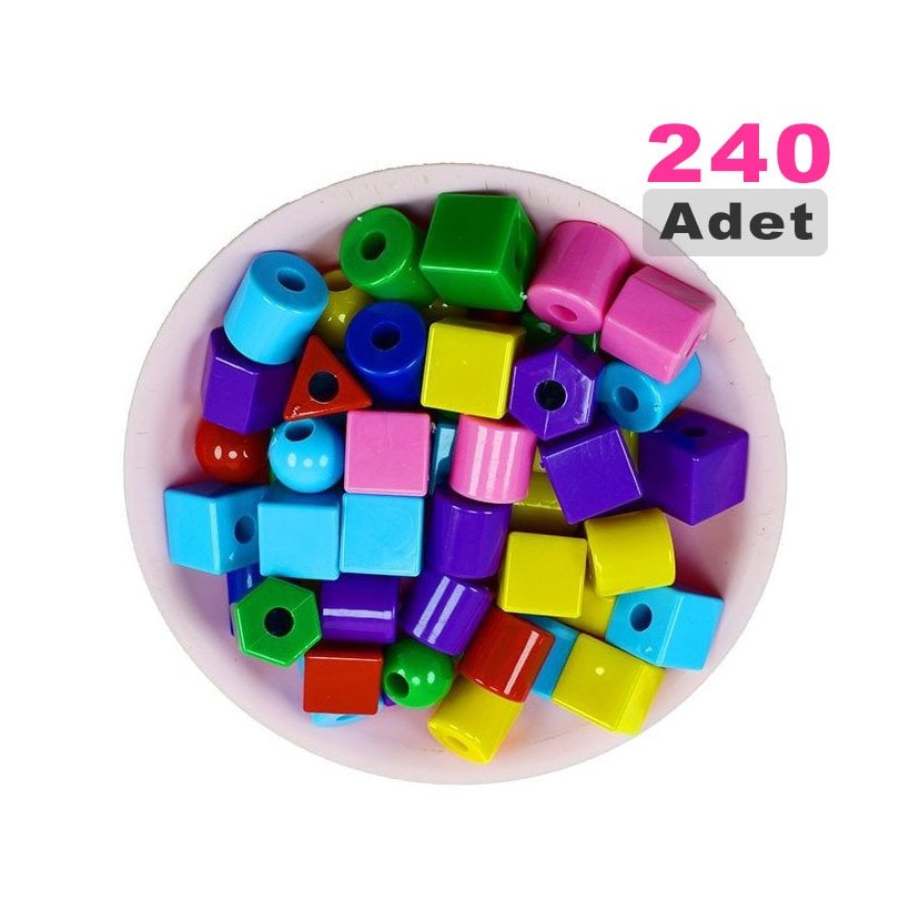 Geometrik Boncuk (14 mm) 240 adet Orta Boy Şekiller İpe Dizme
