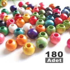 Renkli Yuvarlak (17 mm) 180 Adet Ahşap Boncuklar