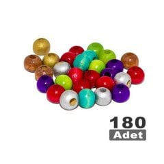 Ahşap Yuvarlak Boncuklar (17 mm) 180 Adet Renkli