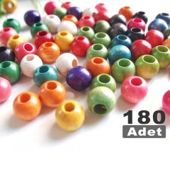 Ahşap Yuvarlak Boncuklar (17 mm) 180 Adet Renkli