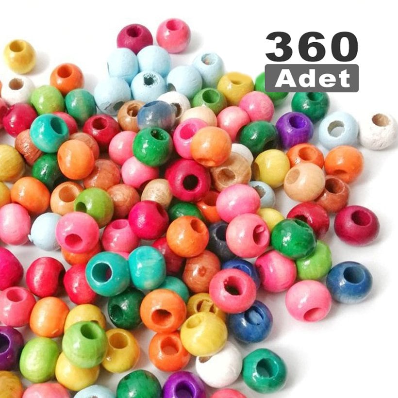 Ahşap Yuvarlak Boncuklar (14 mm Renkli) 360 PRC (Kırtasiye Malzemeleri)