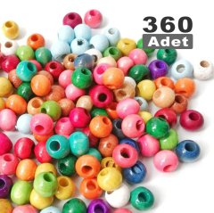 Ahşap Yuvarlak Boncuklar (14 mm Renkli) 360 PRC (Kırtasiye Malzemeleri)