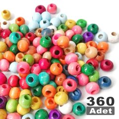 Ahşap Yuvarlak Boncuklar (14 mm Renkli) 360 PRC (Kırtasiye Malzemeleri)