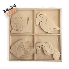 4'Lü Ahşap Boyama Puzzle Hayvanlar