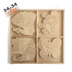 4'Lü Ahşap Boyama Puzzle Hayvanlar