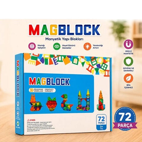 MagBlock Manyetik Bloklar 72 Parça 7,5 cm 3D (Mıknatıslı Legolar) QXCW