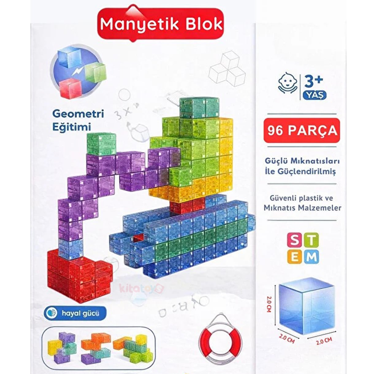 Magnetic Küp Yapı Blok Seti 96 Parça 2x2x2 cm (Güçlü Mıknatıslı Birim Küpleri) Manyetik Geometri Eğitimi