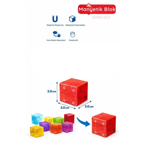 Magnetic Küp Yapı Blok Seti 64 Parça 2x2x2 cm (Güçlü Mıknatıslı Birim Küpleri) Manyetik Geometri Eğitimi
