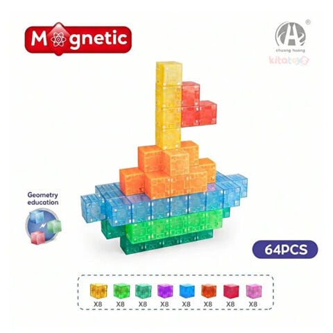 Magnetic Küp Yapı Blok Seti 64 Parça 2x2x2 cm (Güçlü Mıknatıslı Birim Küpleri) Manyetik Geometri Eğitimi