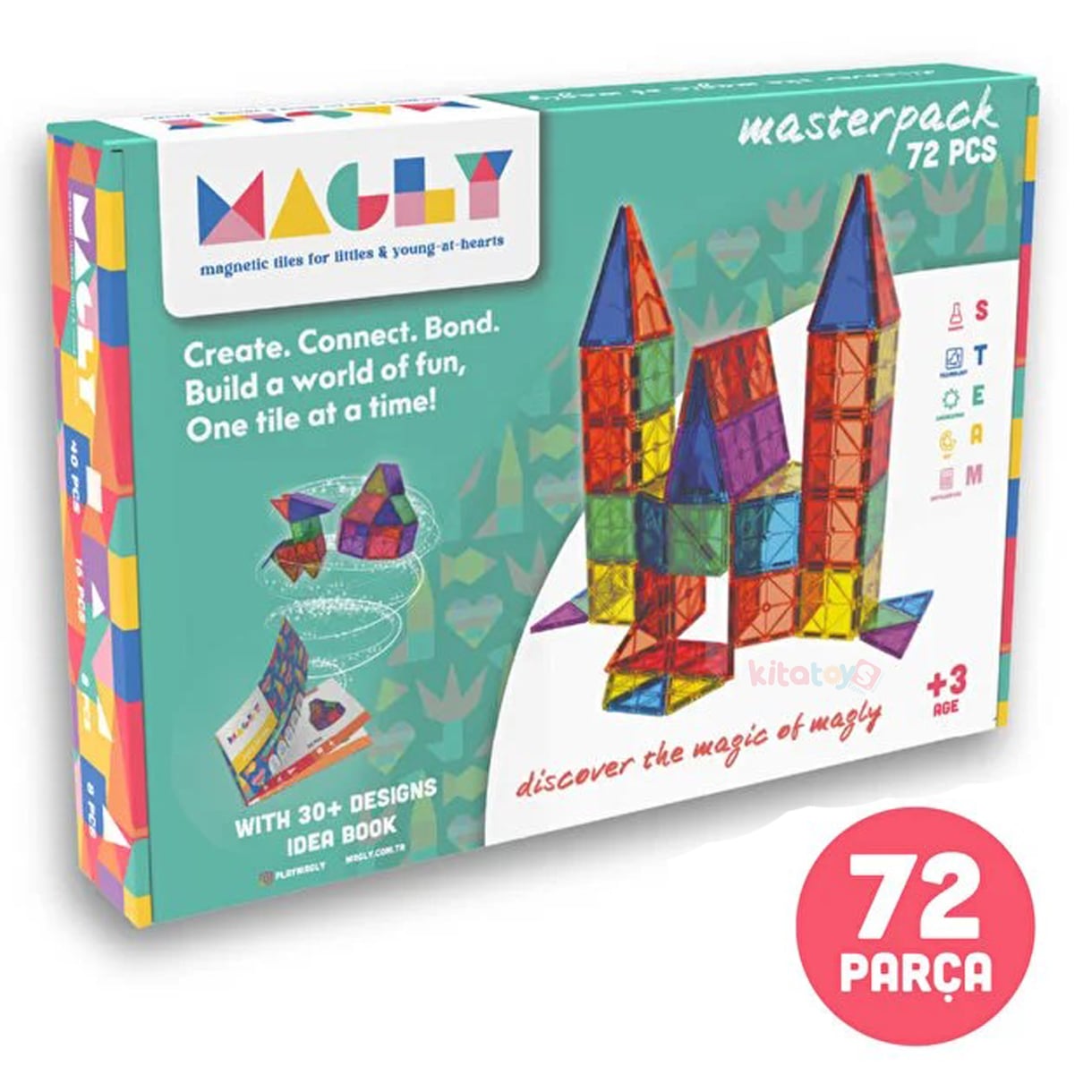 Manyetik Bloklar 72 Parça 7,5 cm 3D (Mıknatıslı Legolar) STEM MGL72