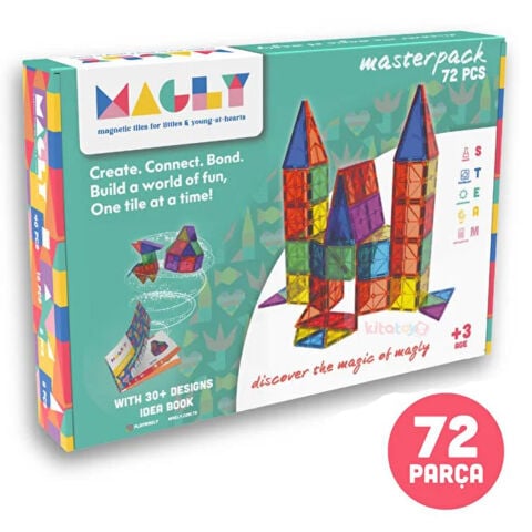 Manyetik Bloklar 72 Parça 7,5 cm 3D (Mıknatıslı Legolar) STEM MGL72