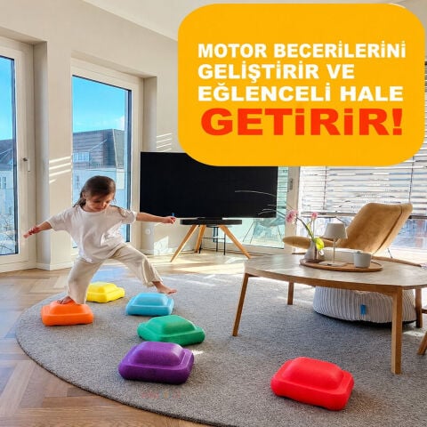 Adım Taşları Denge Oyunu 6'lı Seti (Irmak Plastik Dere Taşı) Nehir MagBlock