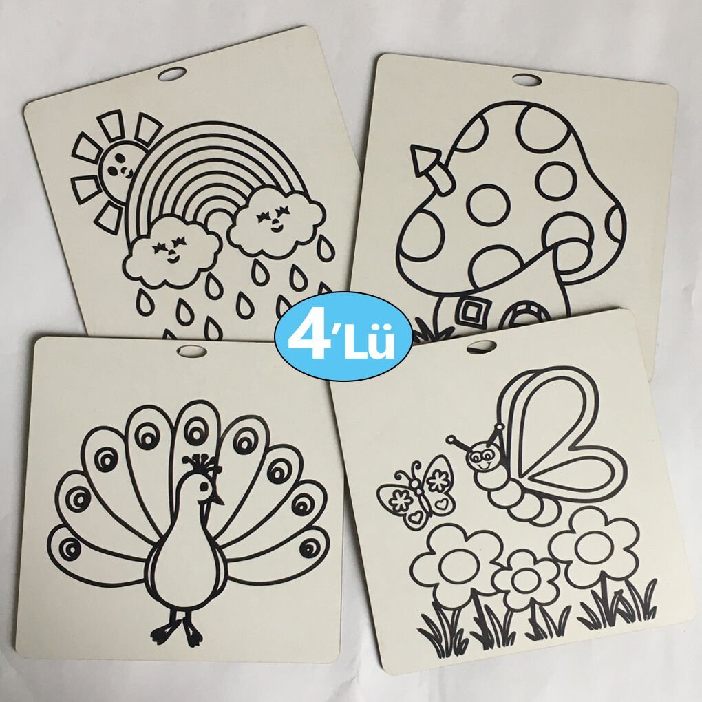 Ahşap Boyamix Tablo 4'Lü Set (Boyama Objeleri) 2